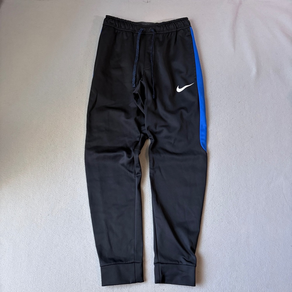 Nike Therma-Fit Mens Small Black Blue Stripe Training Joggers Sweatpants Pants